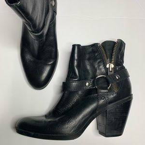 Bandolino Julym Black Leather Moto Ankle Boots